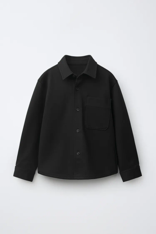 ZARA КУРТКА-РУБАШКА С КАРМАНОМ, ЧЕРНЫЙ
