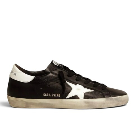 Men's Super Star in black leather with white leather star and heel tab