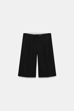 ZARA ДЛИННЫЕ ШОРТЫ-БЕРМУДЫ СО СКЛАДКАМИ, ЧЕРНЫЙ