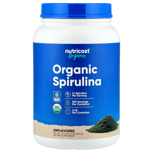 Nutricost, органическая спирулина, без добавок, 907 г (32,4 унции)