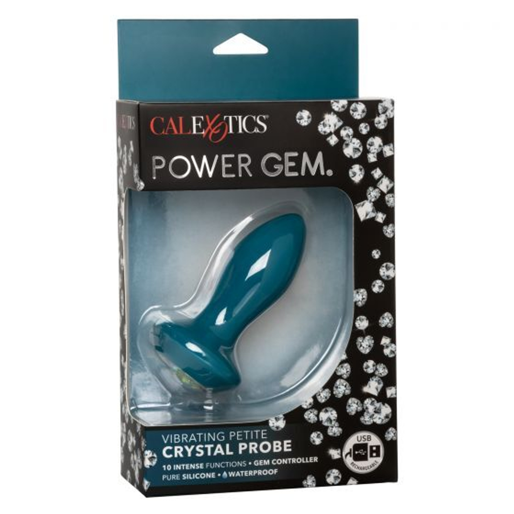 Бирюзовая анальная вибропробка с кристаллом Vibrating Petite Crystal Probe - 9,5 см. (Цвет: бирюзовый)