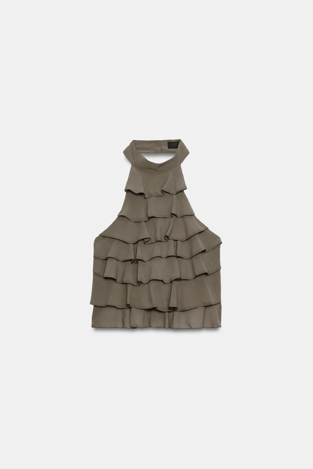 ZARA ТОП ИЗ ЖОРЖЕТА С ГОРЛОВИНОЙ ХАЛТЕР, СВЕТЛЫЙ ХАКИ