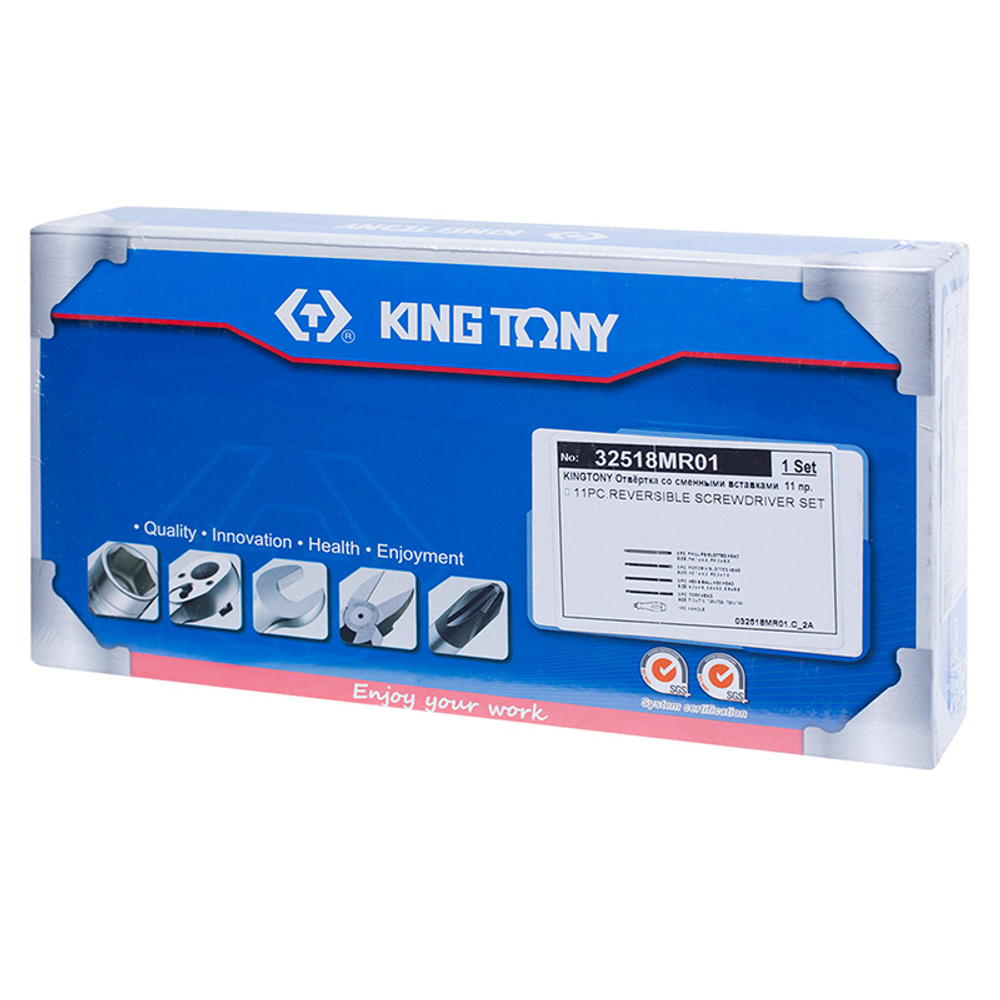 KING TONY (32518MR) Набор отвертка с удлиненными битами, 11 предметов