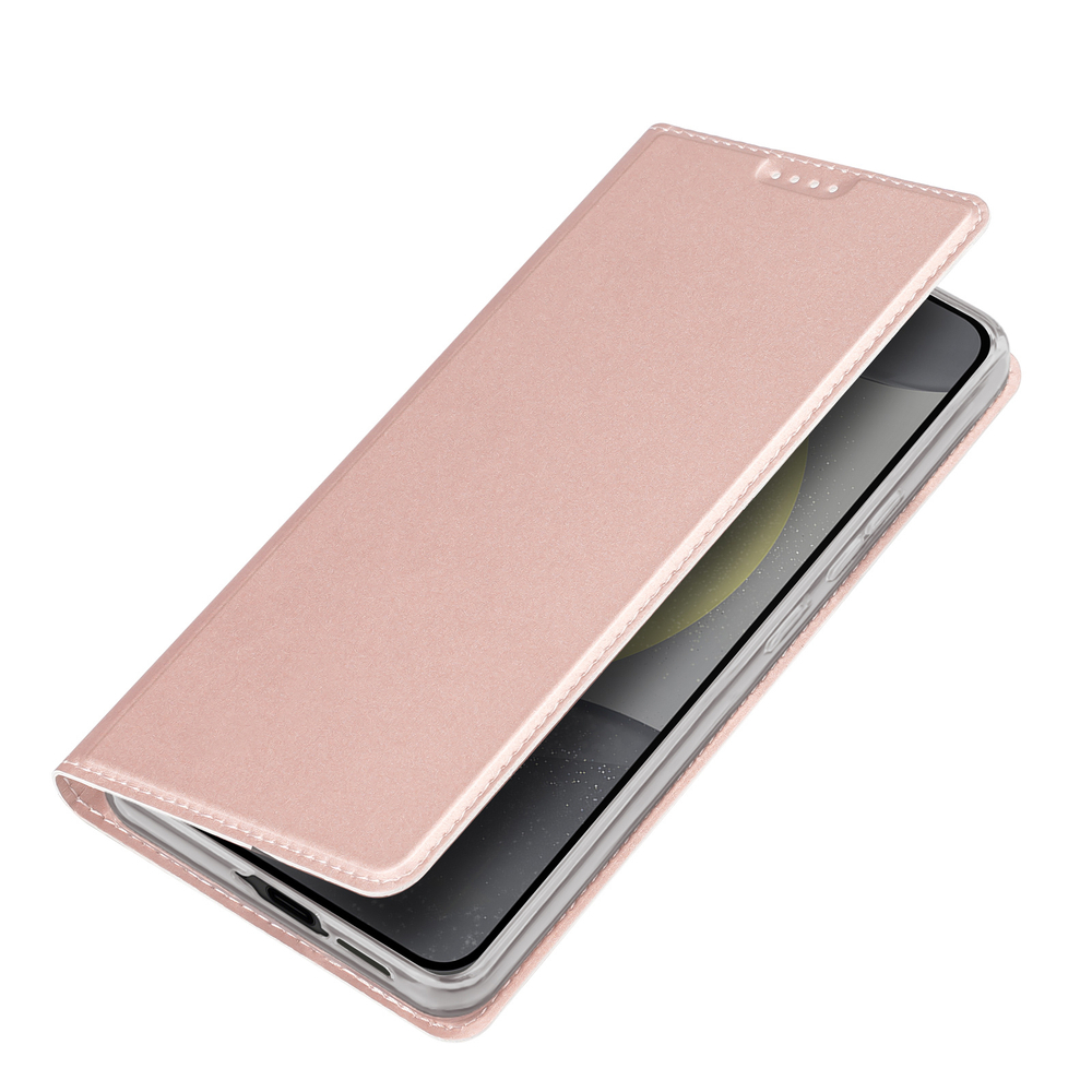 Чехол книжка из PU кожи розового цвета от Dux Ducis для Samsung Galaxy S24 FE, серия Skin Pro Series Case