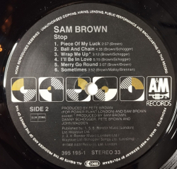 Винтажная виниловая пластинка LP Sam Brown Stop (Germany 1988)