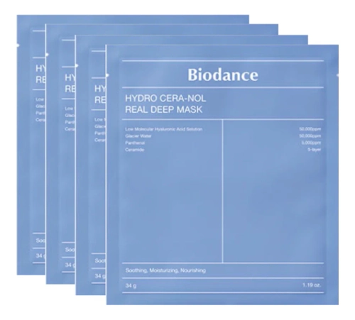 Biodance Глубокоувлажняющая гидрогелевая маска для лица с церамидами и пантенолом- Hydro Cera-Nol Real Deep Mask, 34г *4