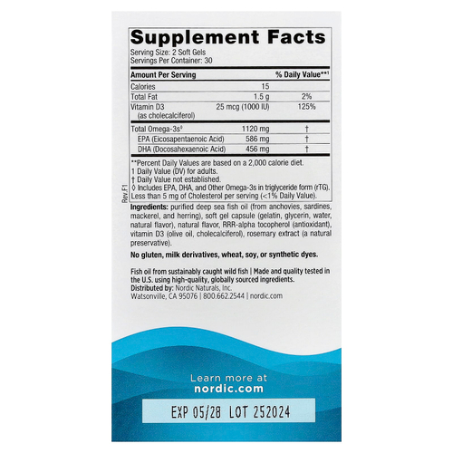 Nordic Naturals, Ultimate Omega®-D3 2X, лимон, 60 мини-капсул