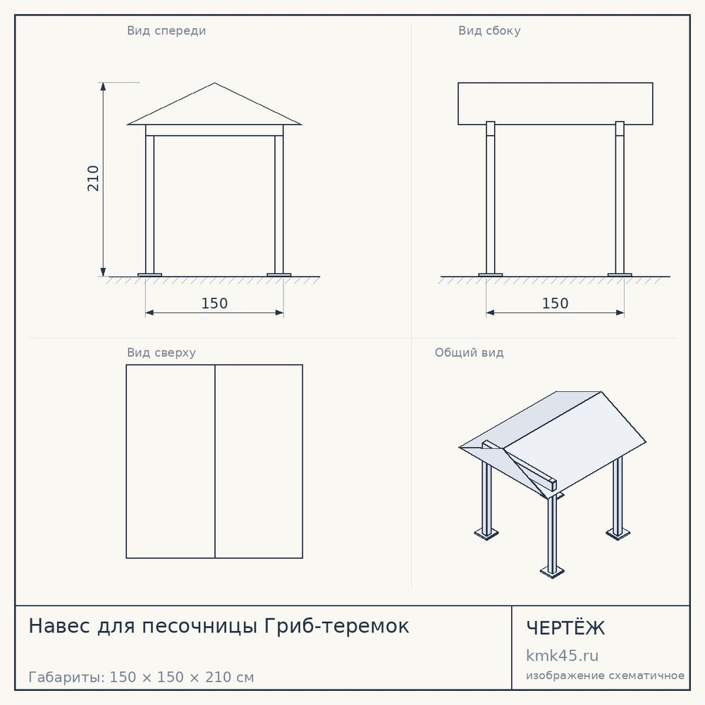 Чертёж: Навес для песочницы Гриб-теремок