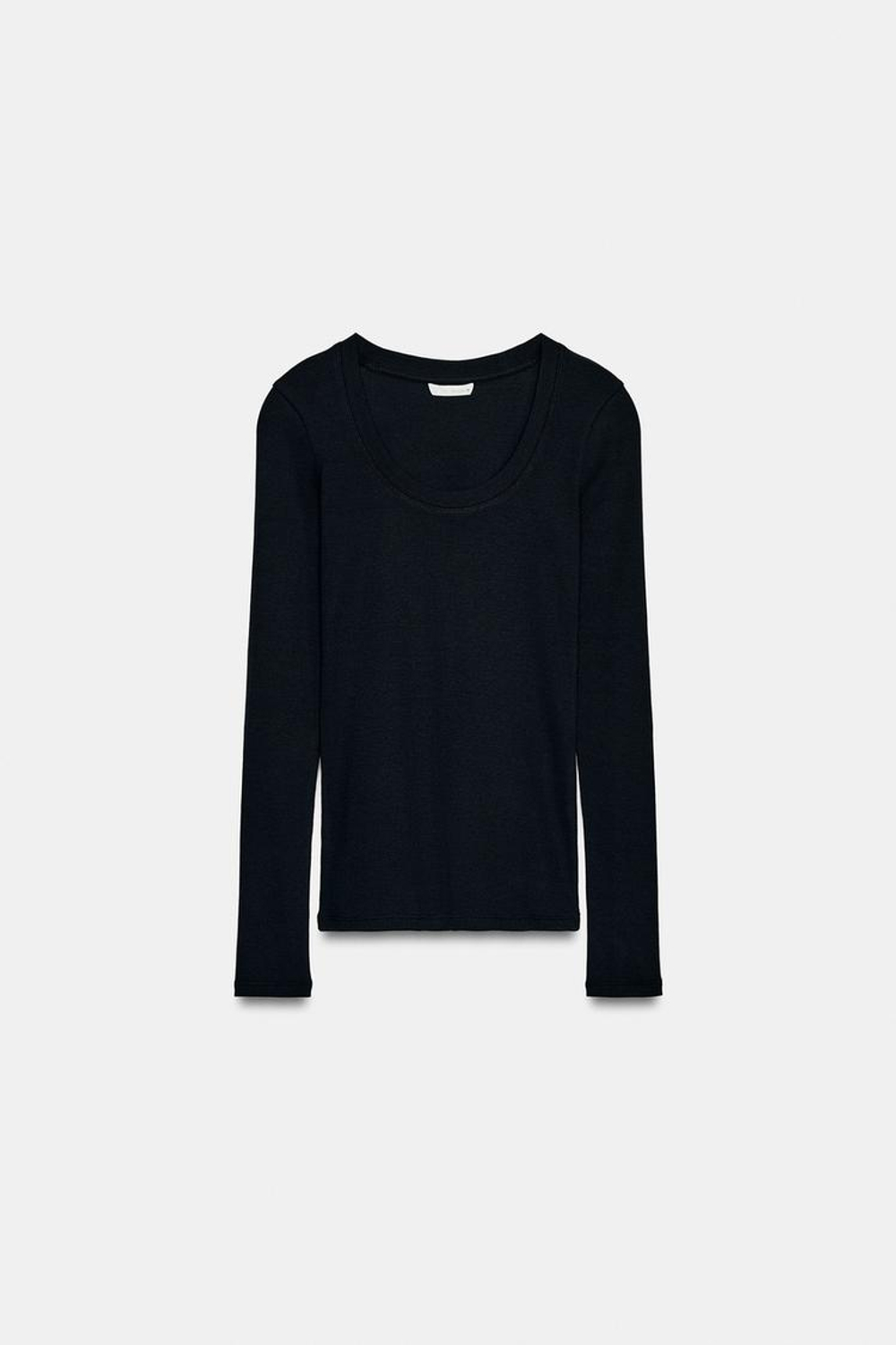 ZARA ФУТБОЛКА В РУБЧИК С ДЛИННЫМИ РУКАВАМИ, УГОЛЬНЫЙ