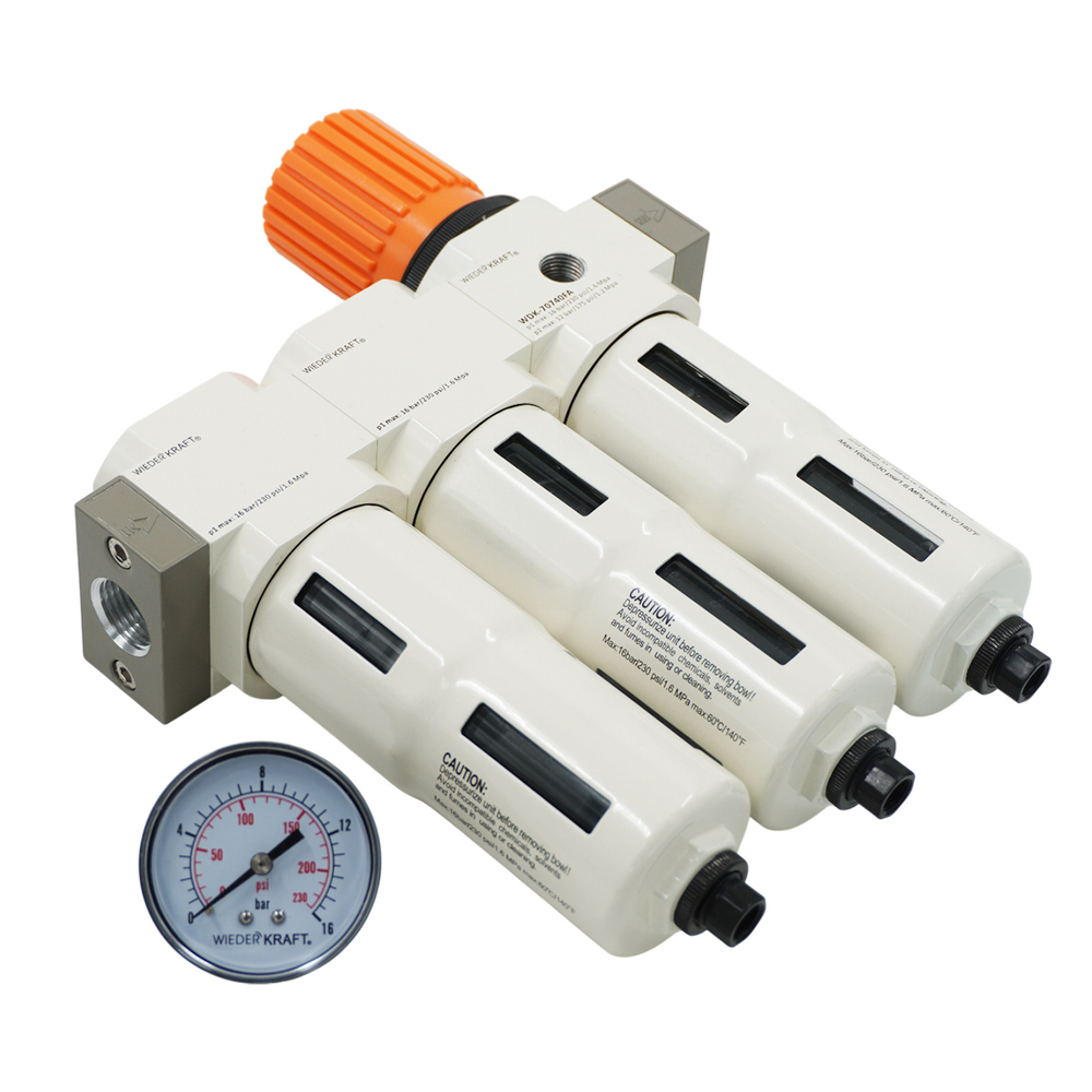 WDK-70740FA Блок подготовки воздуха 1/2", 16 бар, трехступенчатый с влагоотделителем 25-5-0.3 мк, автоматический сброс