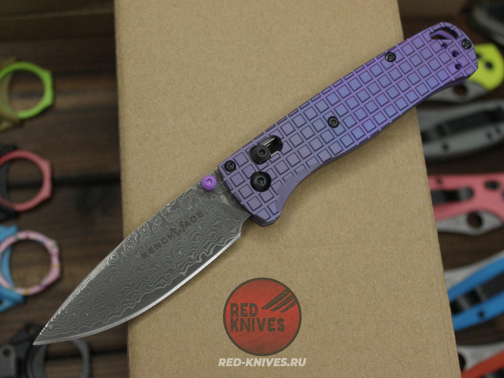 Нож Benchmade 535 Bugout Frag Titanium Damascus A+++ - фиолетовый титан, клинок дамаск