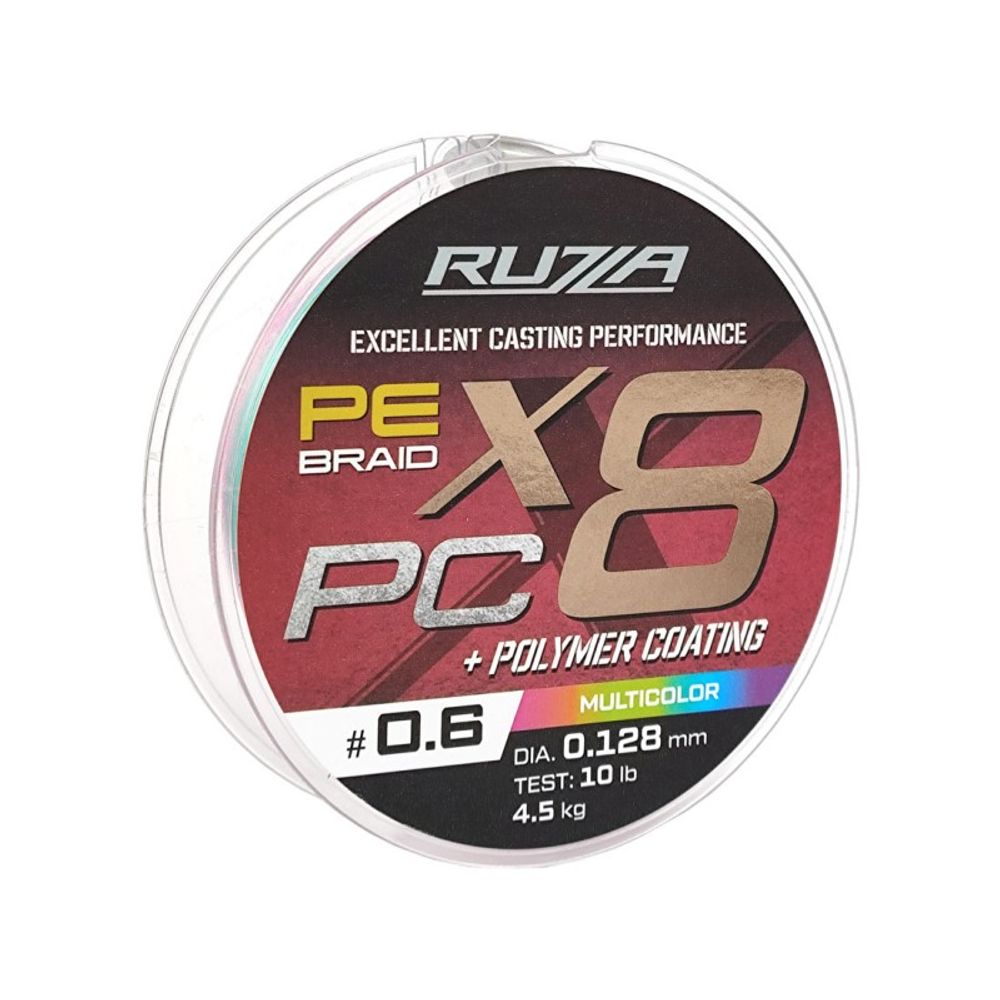 RUZZA Шнур X8 PC 150м Multicolor 0,128мм 4,5кг/10lb