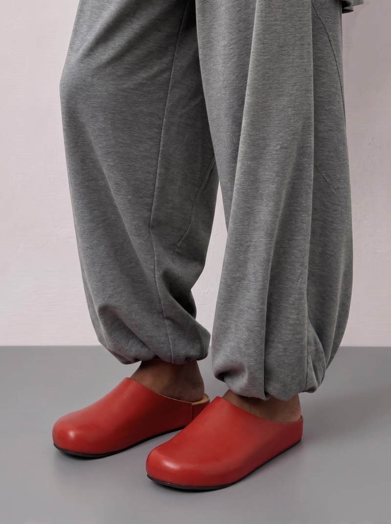 mule red leather