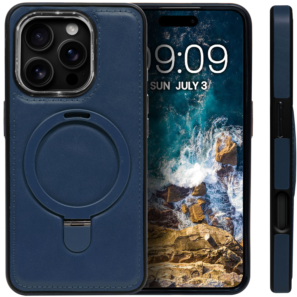 Business style чехол из кожи для IPHONE 16 PRO с кольцом-подставкой и бархатной подкладкой