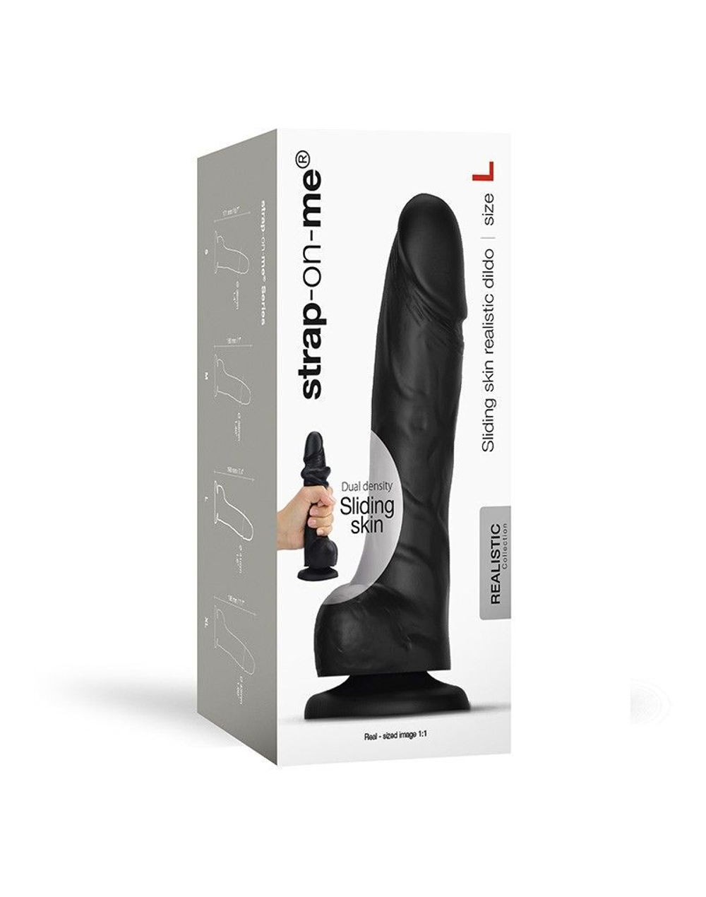 Черный фаллоимитатор Strap-On-Me Sliding Skin Realistic Dildo size L