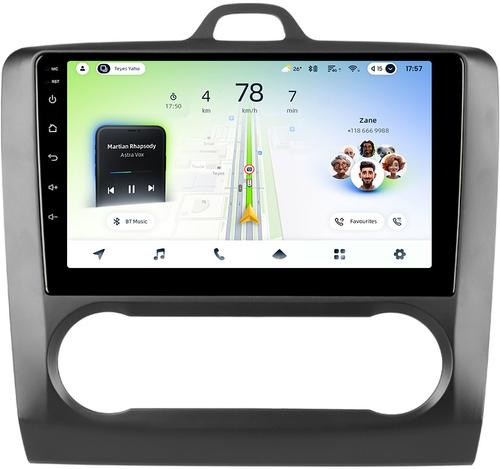 Магнитола для Ford Focus 2 2004-2011 (климат, рамка черная) - Teyes CC4L-DTS монитор 9" IPS, Android 14, Быстрая, Snapdragon 662, CarPlay, 4G SIM-слот