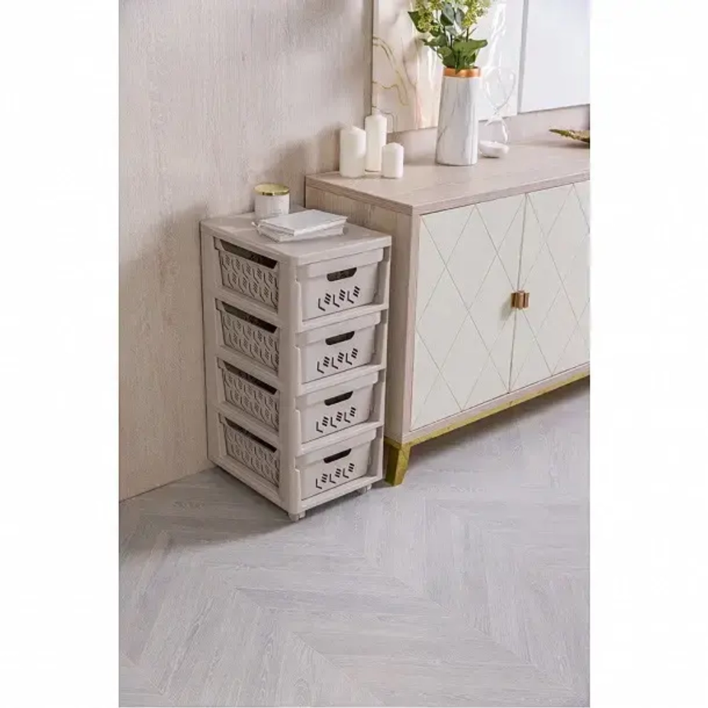Комод на колесах 4 ящика 30*38,5*69см «DELUXE» светло-бежевый