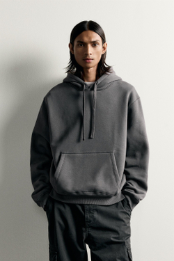 ZARA БАЗОВОЕ ХУДИ СВОБОДНОГО КРОЯ, ТЕМНЫЙ АНТРАЦИТ