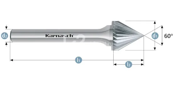 Борфреза твердосплавная Karnasch форма J, 3х3х3х38 мм, насечка HP-2, без покрытия, арт. 11.3100-005