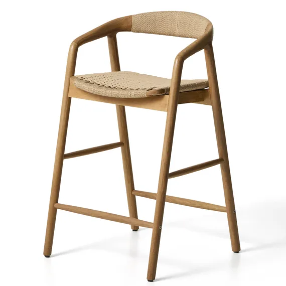 Уличный полубарный стул Derile из массива дуба в натуральной отделке и бежевой веревки