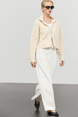 Massimo Dutti Трикотажная куртка на молнии из хлопка, ванильный