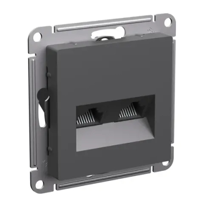 ATLASDESIGN РОЗЕТКА двойная компьютерная RJ45+RJ45 кат. 5e, механизм, БАЗАЛЬТ
