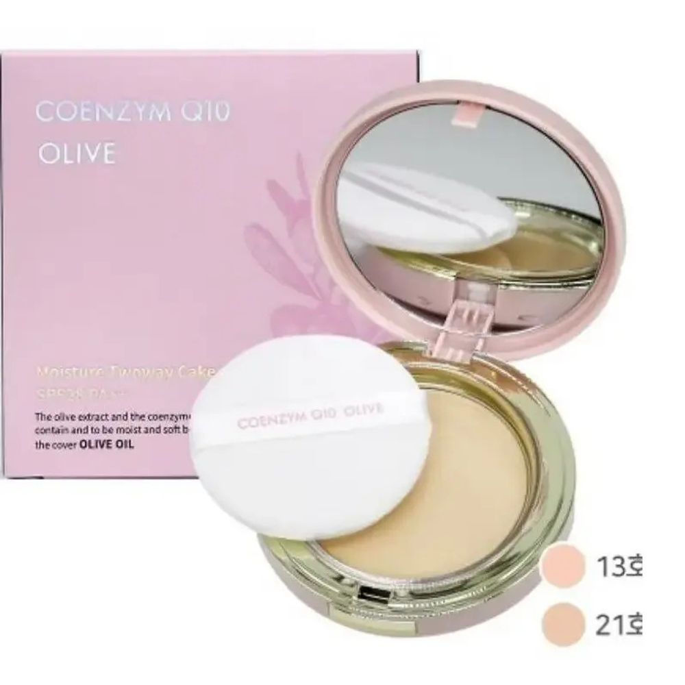 Enough Coenzyme Q10 Olive Moisture Twoway Cake увлажняющая  пудра с коэнзимом Q10 и оливой 21 тон