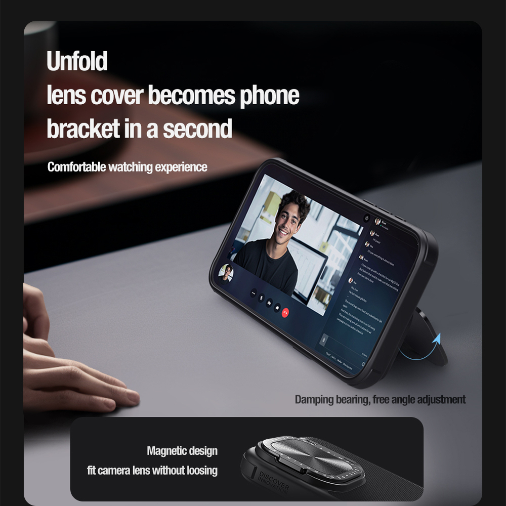 Текстурный чехол от Nillkin с металлической откидной крышкой на iPhone 15 Pro, серия Textured Prop Magnetic (с поддержкой магнитной беспроводной зарядки MagSafe)