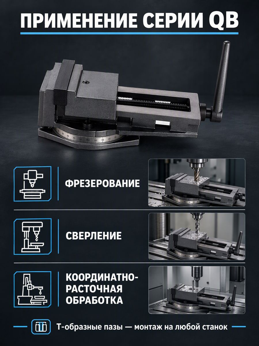 Тиски станочные QB 250 мм поворотные Q13250, ход 270 мм