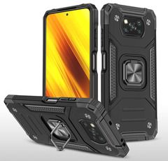 Противоударный чехол для Xiaomi Poco X3 черный с пластиной для магнитного автодержателя и кольцом подставкой / чехол накладка для телефона Сяоми Поко Х3 трансформируется в подставку / чехол с держателем на палец Противоударный чехол для Xiaomi Poco X3 черный с пластиной для магнитного автодержателя и кольцом подставкой / чехол накладка для телефона Сяоми Поко Х3 трансформируется в подставку / чехол с держателем на палец