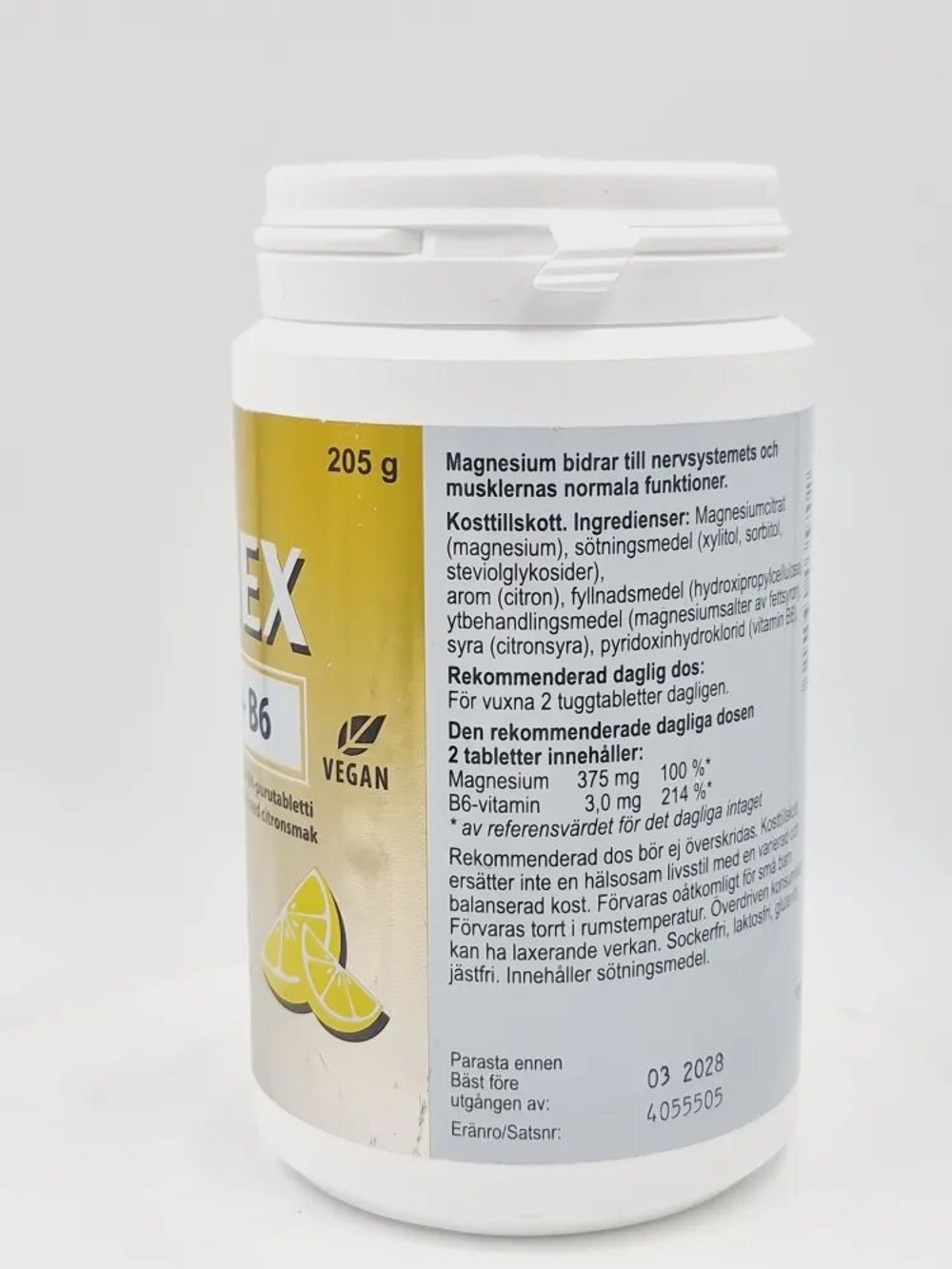 Magnex Sitratti+B6, Vitabalans 100 жевательных таблеток, магний 375 мг+В6 3 мг, 205 г