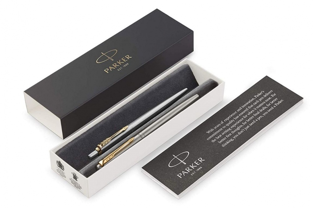 Подарочный набор из 2-х ручек Parker Jotter Stainless Steel GT перьевая и шариковая ручки в подарочной упаковке