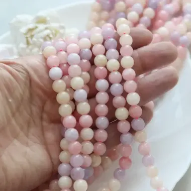 Тонированный кварц, пастельный микс, шарик, 8 мм, нить, К059