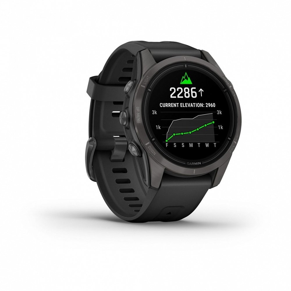 Смарт-часы Garmin EPIX Pro (Gen 2) Sapphire Edition 42 мм, титановый, угольно-серый, DLC, черный ремешок, 010-02802-15