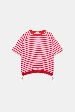 ZARA ФУТБОЛКА В ПОЛОСКУ СО СТОППЕРАМИ, РОЗОВЫЙ