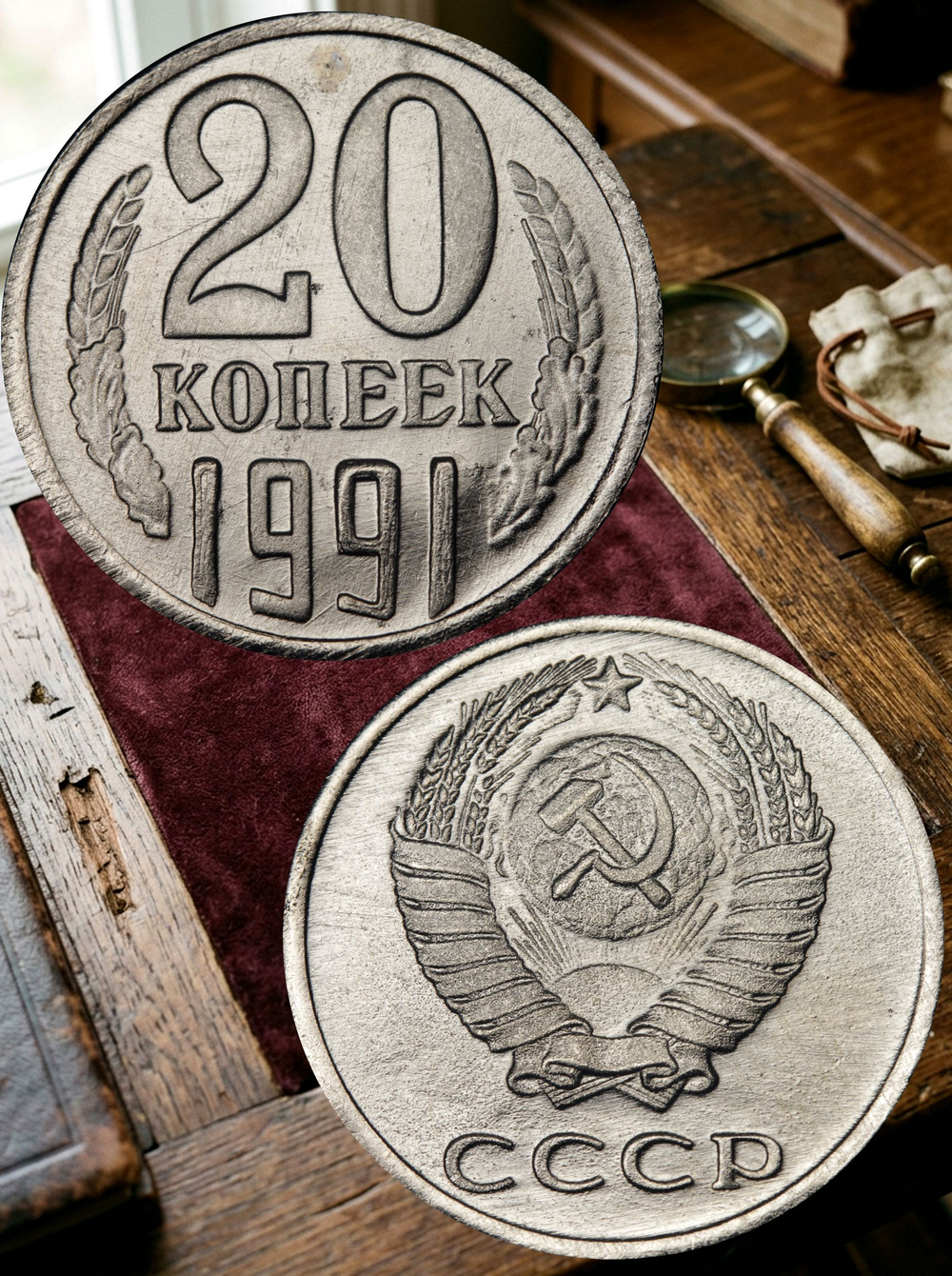 20 копеек 1991 года СССР. Без букв. Советский Союз. Погодовка. Советы. Копия редкой монеты никель