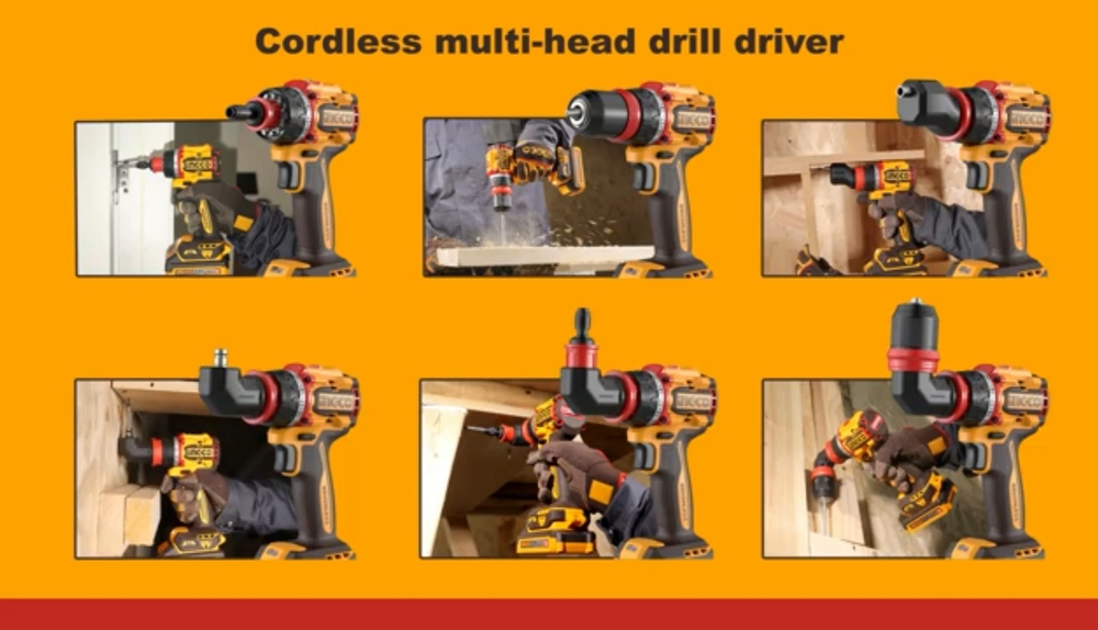Аккумуляторный бесщёточный шуруповерт INGCO CDLI206686 INDUSTRIAL 20 В 66 Нм с набором сменных насадок