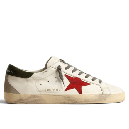 Women's Golden Goose Superstar Red Suede Star and Green Leather Heel Tab