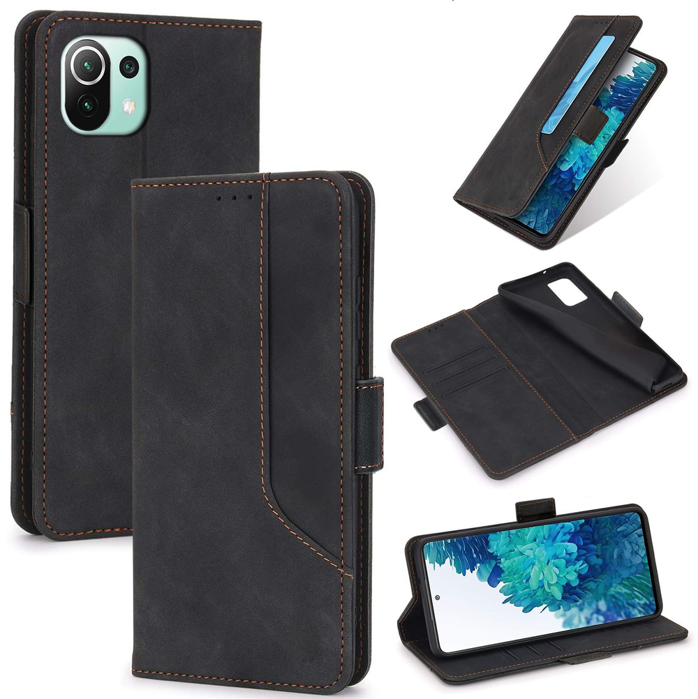Стильный чехол-книжка из кожи для XIAOMI MI 11 LITE 4G /5G /NE с отделом для наличных, 3 слотами для карт и подставкой