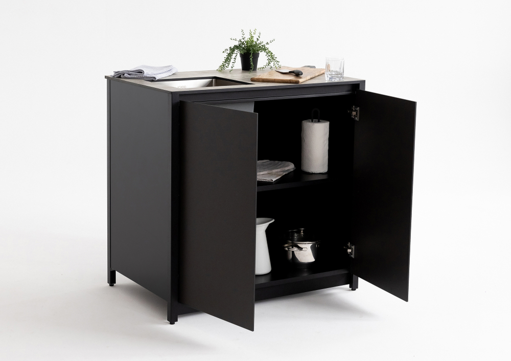 Шкаф напольный с мойкой Lounge D-04S-L, 90 см, черный/серый каспий