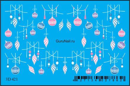 Gurunail Слайдер-дизайн 3D № 421 Новогодние украшения