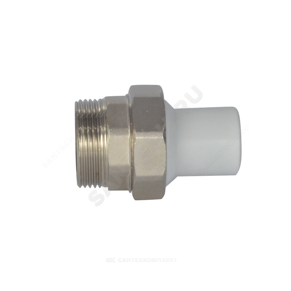 Муфта трубная PP-R комбинированная разъемная белая Дн 25х3/4" Ру25 наруж пайка/НР VALFEX 10158020