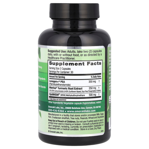 Emerald Laboratories, Levagen+® ПЭА+ с улучшенной LipiSperse®, 60 растительных капсул