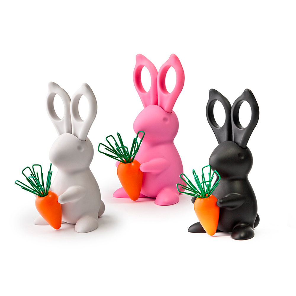 Ножницы+магнит со скрепками Qualy Bunny белый