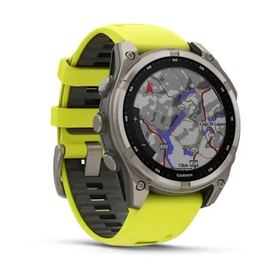Мультиспортивные GPS часы Garmin Fenix 8 (47 mm) Solar, Sapphire Titanium with Amp Yellow/Graphite Silicone Band 010-02906-21