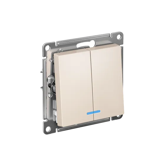 Выключатель двухклавишный с подсветкой Systeme Electric AtlasDesign Бежевый, самозажимные клеммы ATN000253S