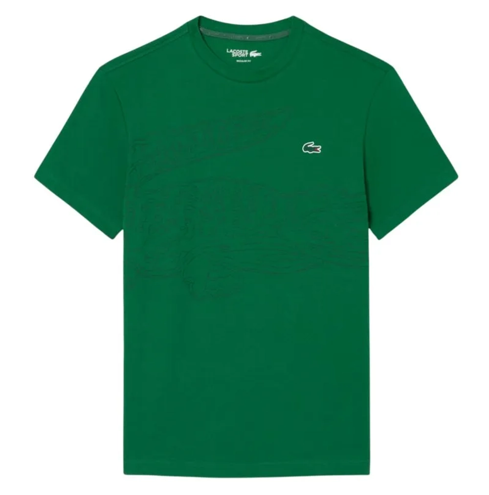Мужская теннисная футболка Lacoste Ultra Dry Crocodile Print Sport - fairway/black