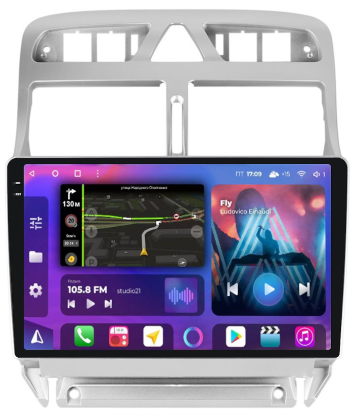 Магнитола для Peugeot 307 2001-2008 - FarCar BM017M-2K монитор 9.5" 2K QLED на Android 14, Быстрая, CarPlay, 4G SIM-слот