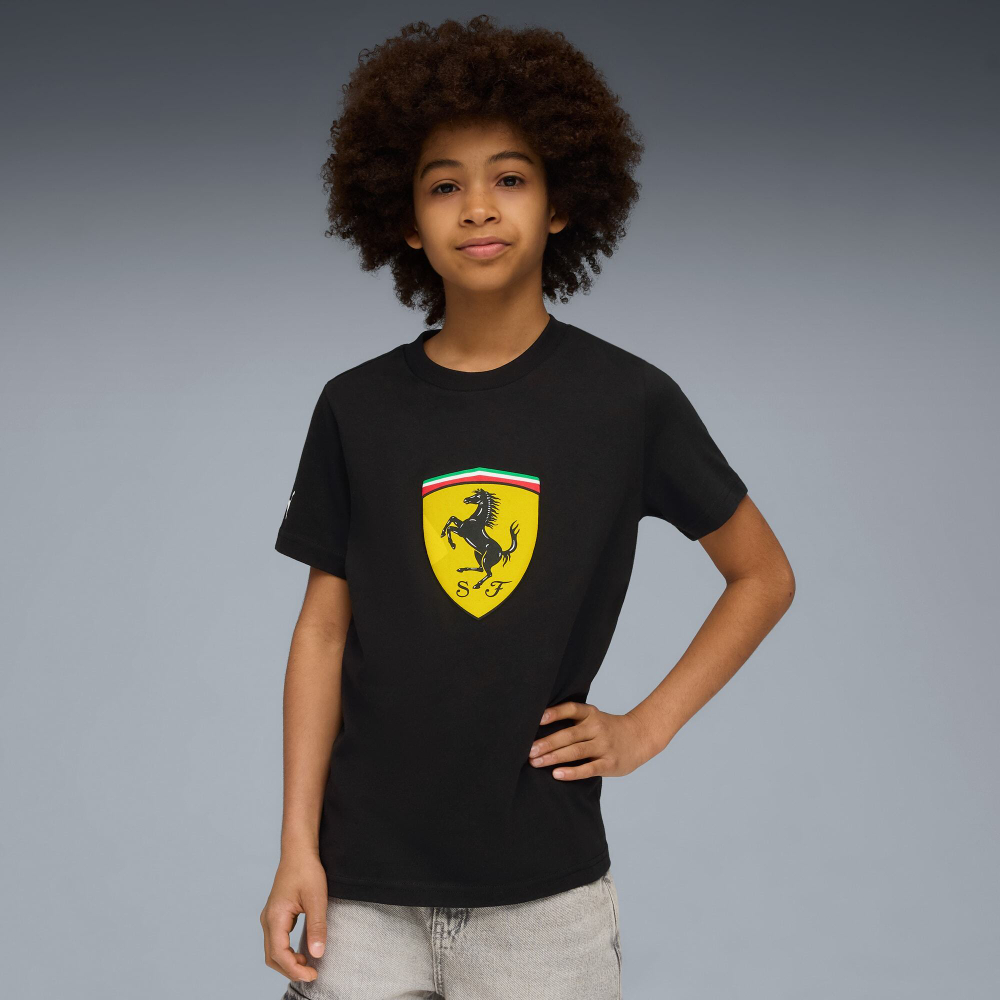 PUMA X SCUDERIA FERRARI ФУТБОЛКА С ЦВЕТНЫМ БОЛЬШИМ ЩИТОМ SPORTSWEAR, ЧЕРНЫЙ