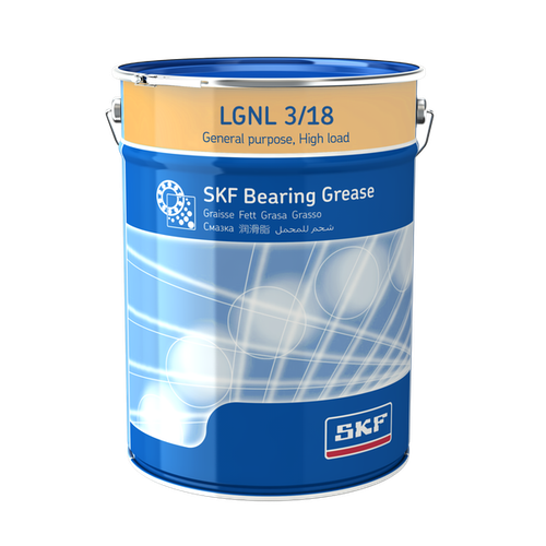 SKF LGNL 3/18 — промышленная смазка NLGI 3 для высоких нагрузок и вертикальных валов, 18 кг